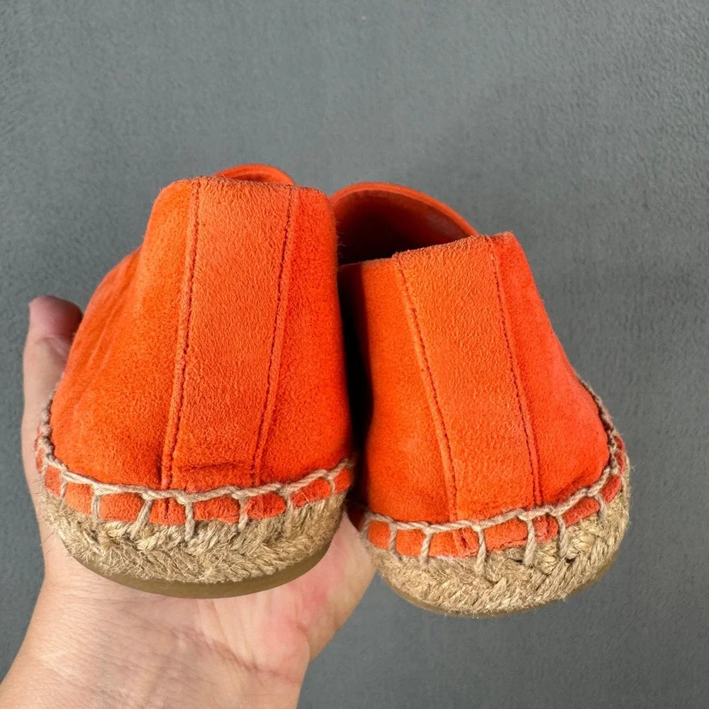 Tory Burch Colorblock Suede Leather Espadrilles Orange Pink Size 8.5 Flat Shoes